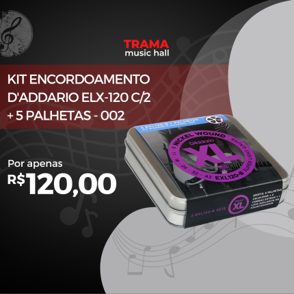 Kit Encordoamento D'addario ELX-120 C2 + 5 PALHETAS - trama music hall - jaboticabal/sp